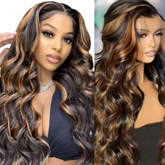 Ombre Lace Front Wig Human Hair 1B/30 Body Wave Highlight 13x4 Ombre Brown Lace Wigs